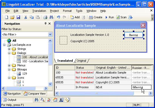 Software localization in Lingobit Localizer
