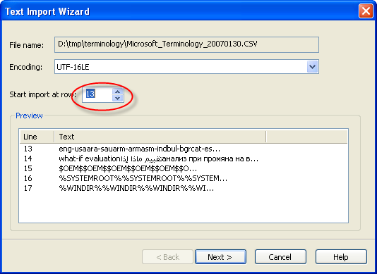 Skip header in Microsoft Terminology